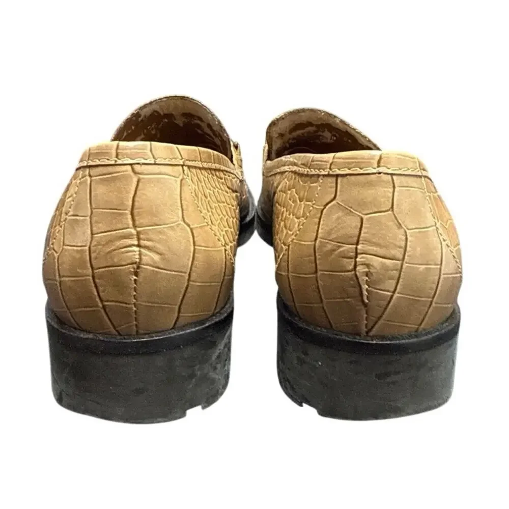 Talbots Women’s Size 6 Tan Croc Embossed Shoes Leather Loafers Tan Slip On